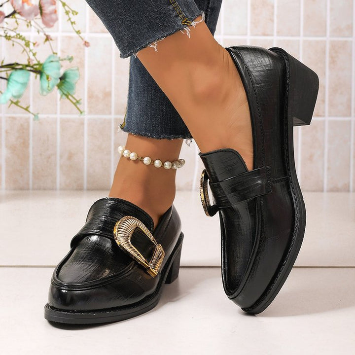 Damen Elegante Mokassins mit Goldschnalle Drune
