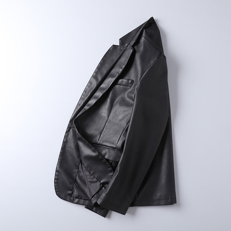 Herren Kunstleder Sakko im Business-Look mit Reverskragen und Pattentaschen Drune