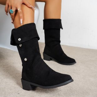Damen Elegante Stiefel aus weichem Wildleder mit modischen Knopfdetails Drune
