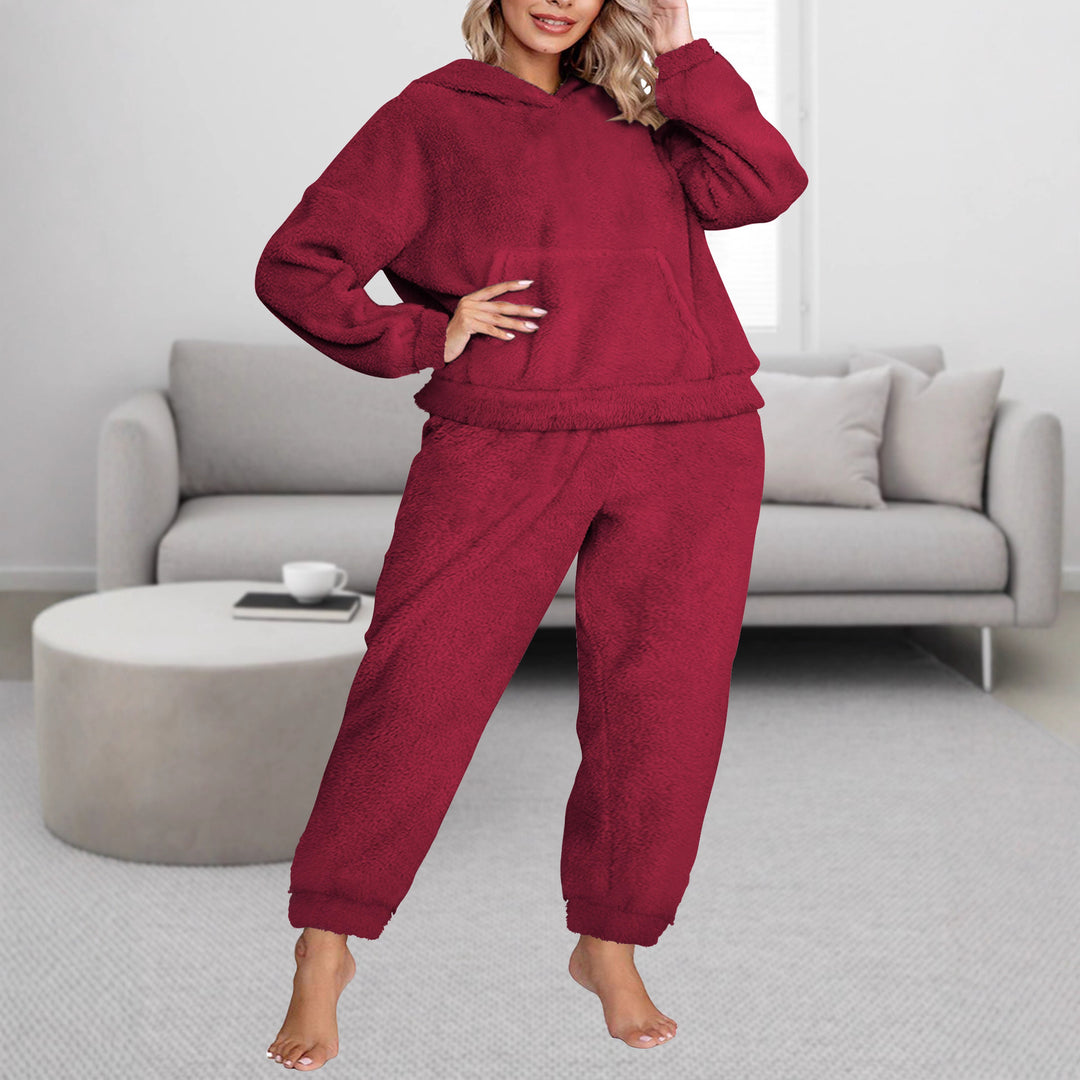 Damen Kuscheliges Teddy-Fleece Lounge-Set mit Kapuzenpullover und Jogginghose Drune