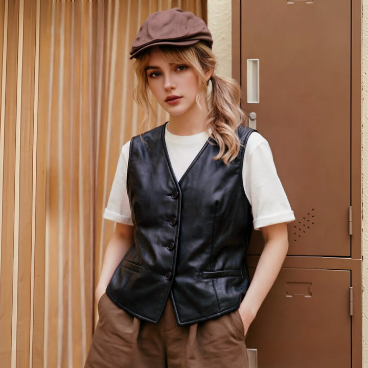 Damen Elegante Kunstlederweste Drune