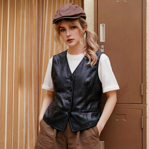 Damen Elegante Kunstlederweste Drune