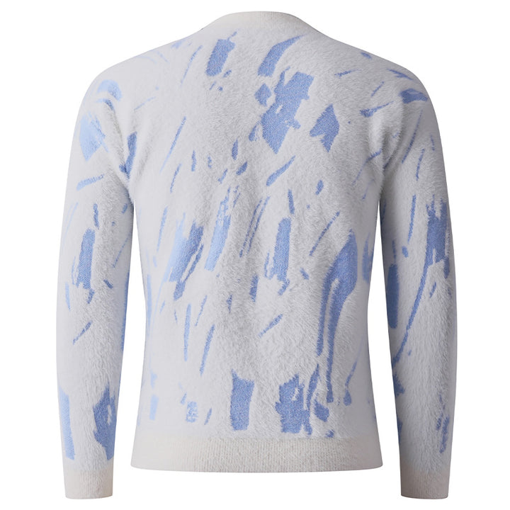 Herren Strukturierter Mockneck-Pullover mit abstraktem Brush-Pattern Drune