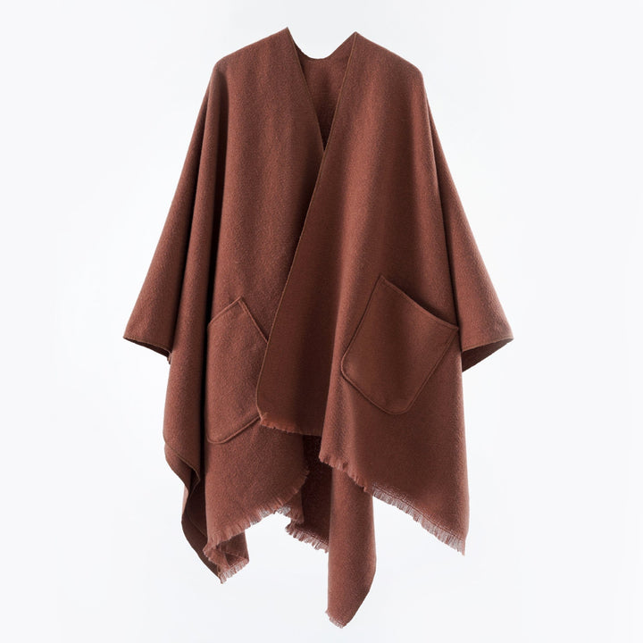 Damen Oversize-Capeponcho aus Wollmix mit Kapuze und Eingrifftaschen Drune