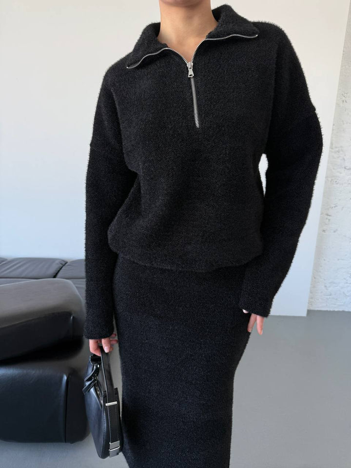 Damen Sportlicher Strickpullover mit kurzem Reißverschluss Drune