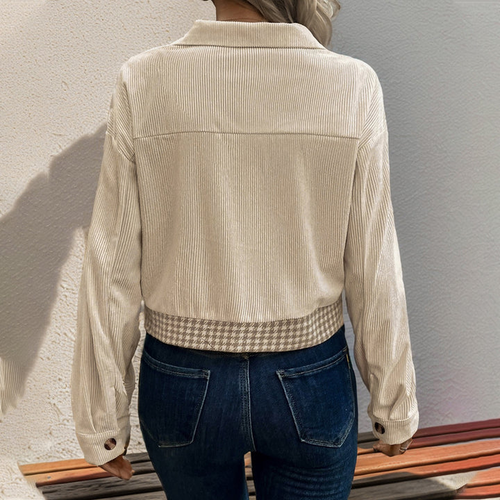 Damen Modische Cordjacke mit Karomuster Drune