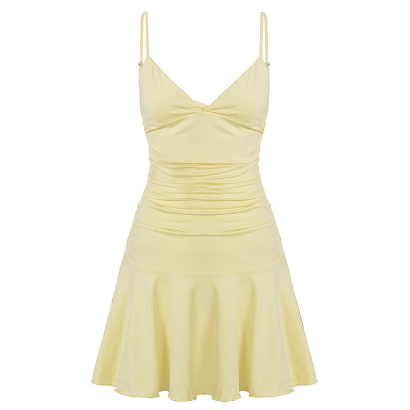 Damen luftiges Sommerkleid mit raffinierten Rüschen und verstellbaren Spaghettiträgern Drune