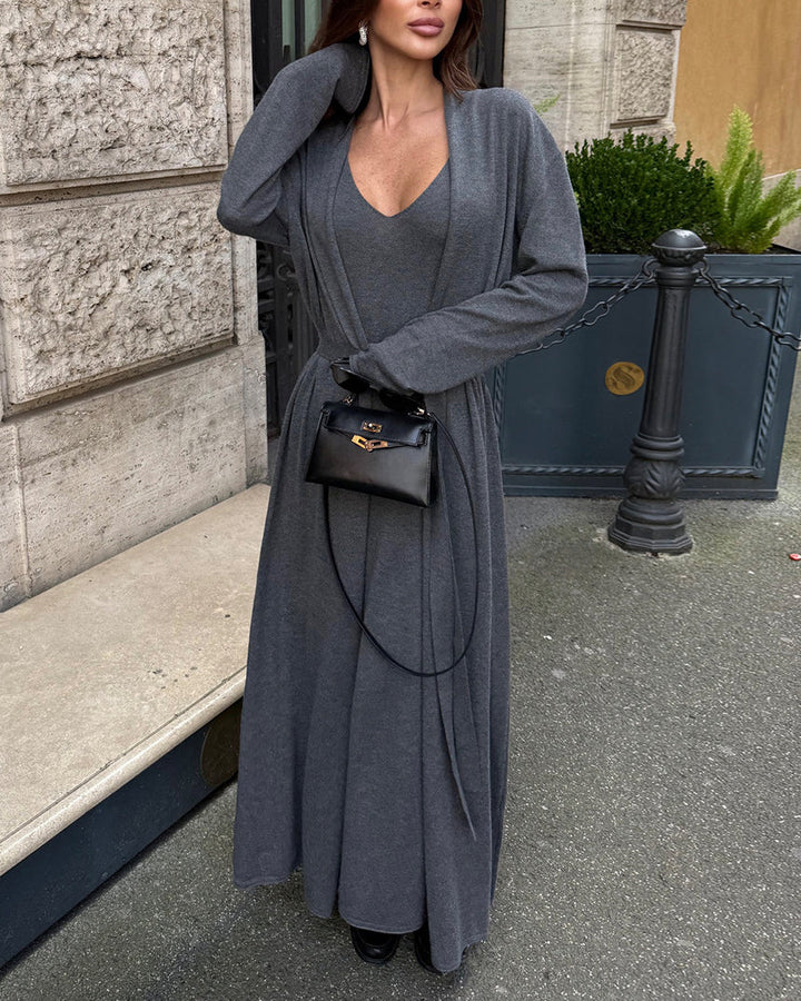 Drune | Strick Strickjacke mit Langen Ärmeln und Satz Aus Trägerkleid