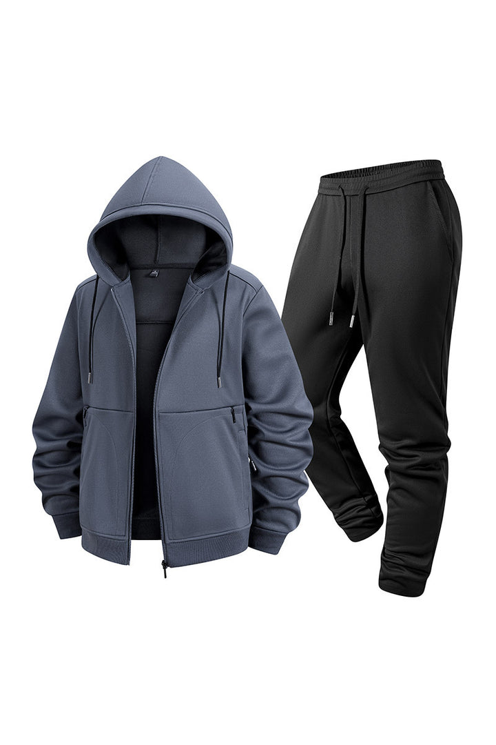 Herren Zweiteiliges Kapuzen-Trainingsset aus Thermofleece mit Reißverschluss-Hoodie und konischer Jogginghose Drune