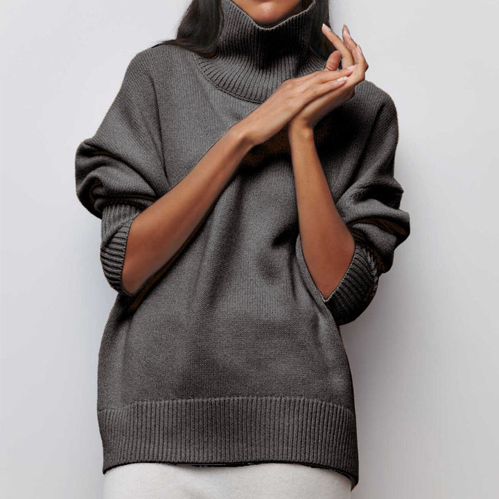 Damen Kuscheliger Oversize Rollkragenpullover mit verdeckten Seitenschlitzen und extra langem Rippbund Drune