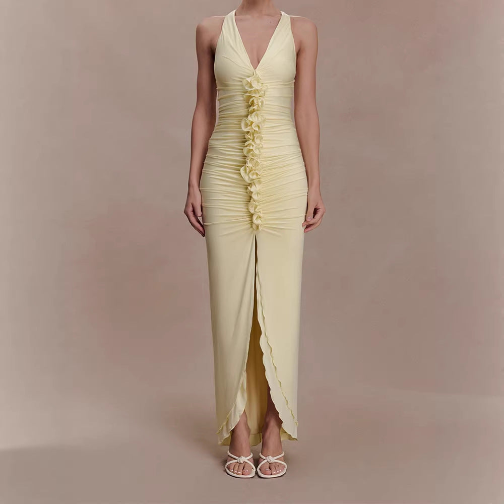 Damen Hochwertiges Abendkleid mit tiefem V-Ausschnitt und Raffungen Drune