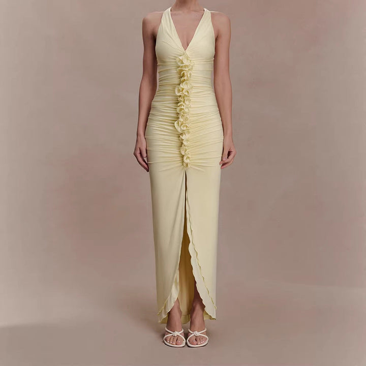 Damen Hochwertiges Abendkleid mit tiefem V-Ausschnitt und Raffungen Drune