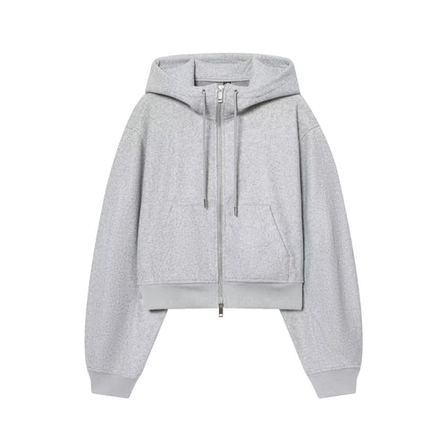 Damen Kurze Boxy-Kapuzenjacke aus Wollfleece mit Reißverschluss Drune