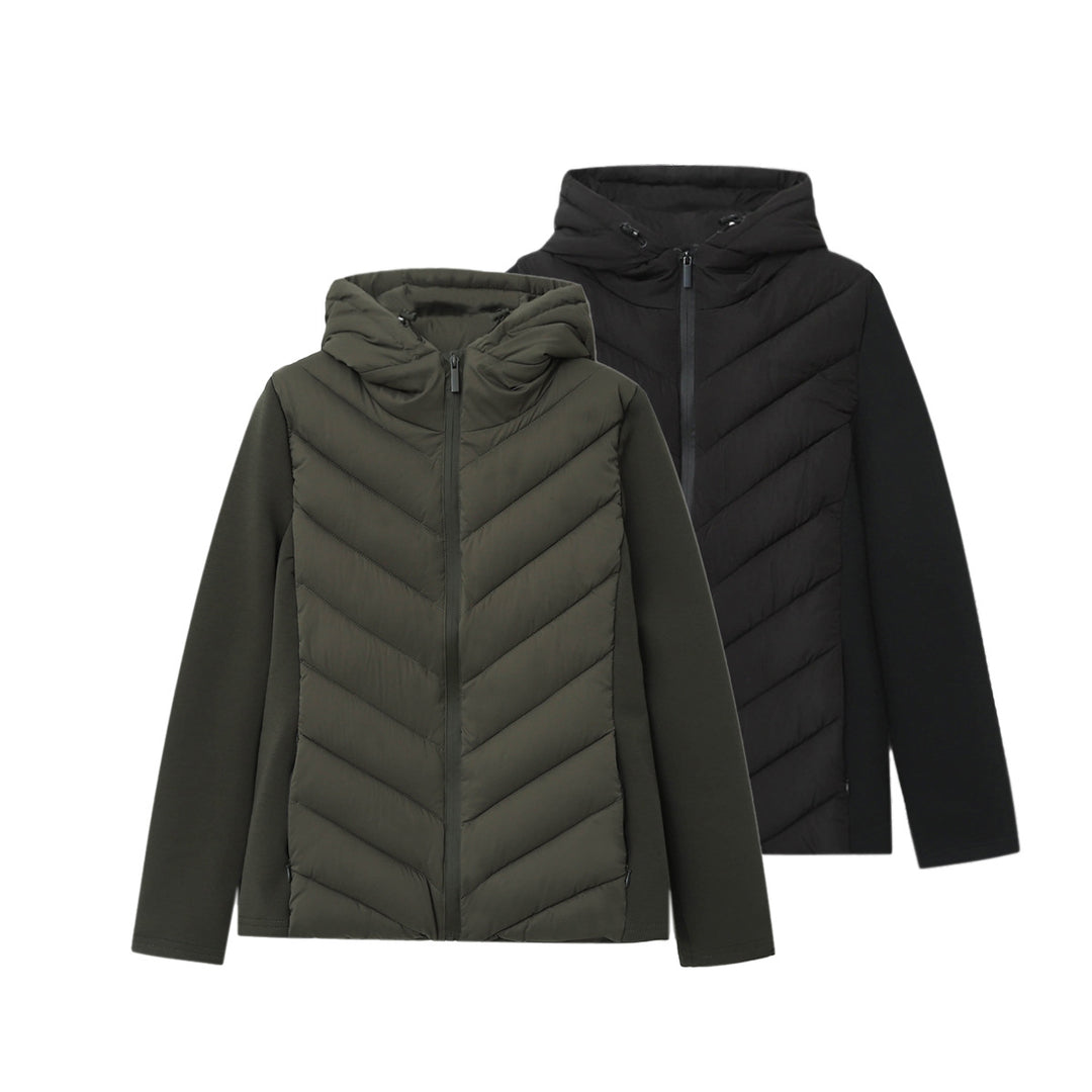 Damen nan gesteppte Hybridjacke mit Kapuze, chevron-Steppung und elastischen Softshellärmeln Drune
