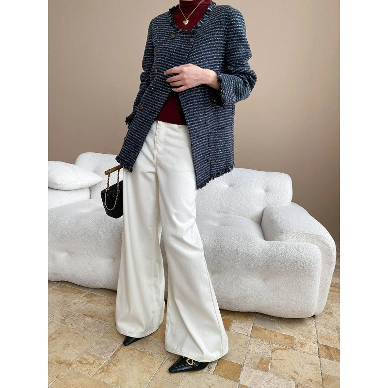 Damen lässige Longjacke mit strukturiertem Gewebe und dekorativen Knöpfen Drune