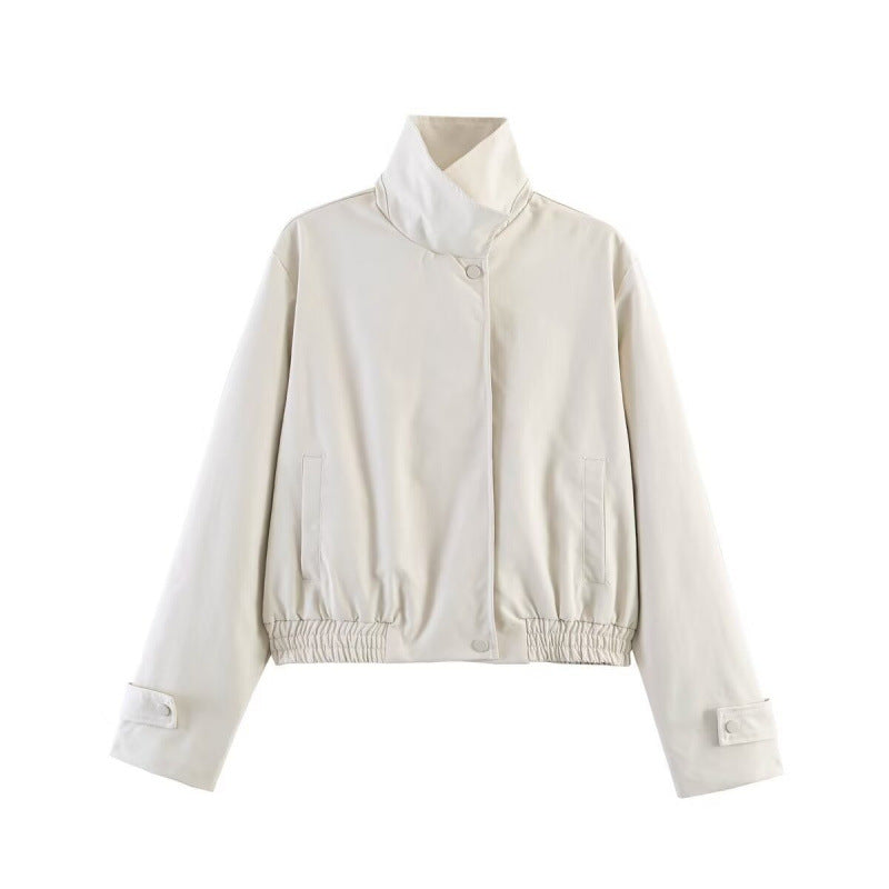Damen Kurze Cropped-Blousonjacke mit hohem Stehkragen, elastischem Saum und Druckknopfverschluss Drune