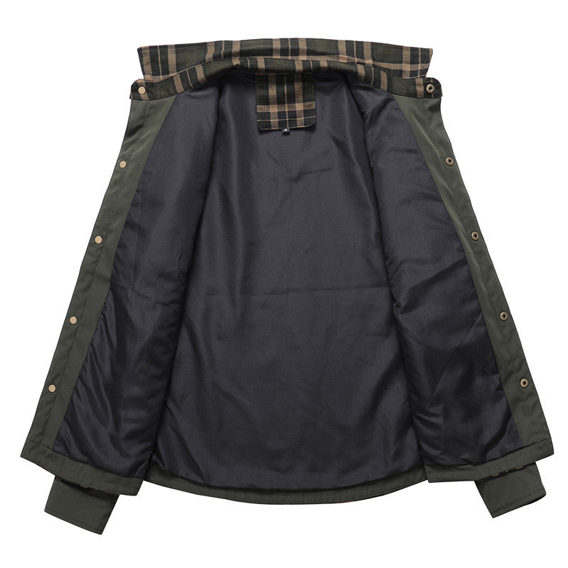 Herren Utility-Hemdjacke im Karomuster mit Schulterklappen und Reißverschlusstaschen Drune