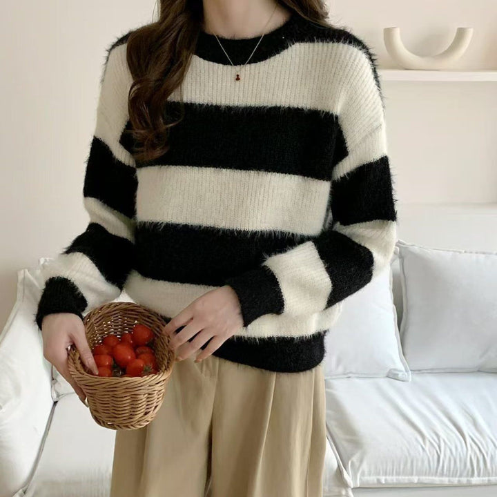 Damen gestreifter Kuschelpullover Drune