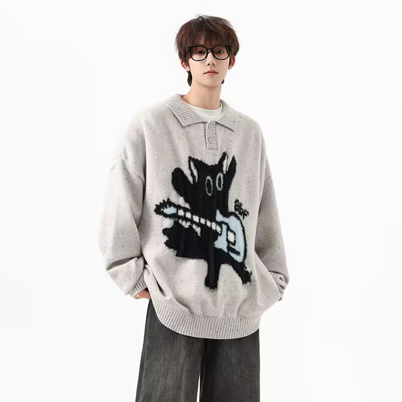 Herren Modischer Pullover mit Kunstmotiv Drune