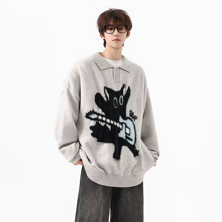 Herren Modischer Pullover mit Kunstmotiv Drune