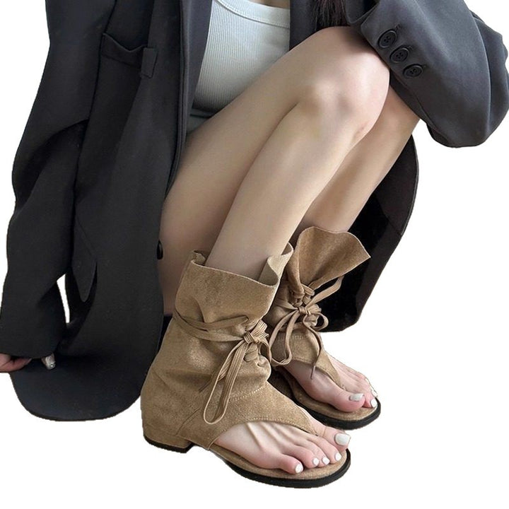 Damen Mittelhohe Sandalen‑Stiefelette mit Wickel‑Schnürung Drune