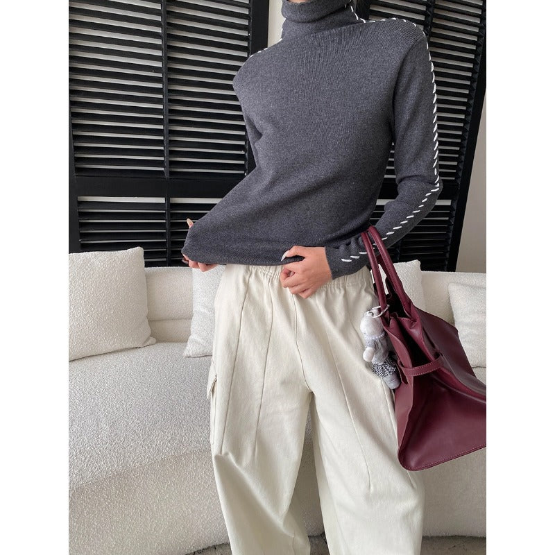 Damen eleganter Rollkragenpullover mit einzigartigen Seitendetails Drune