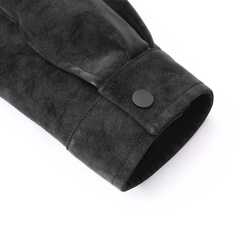 Herren  Faux-Suede Strukturierte Stehkragen-Zip-Jacke mit schrägen Brusttaschen Drune