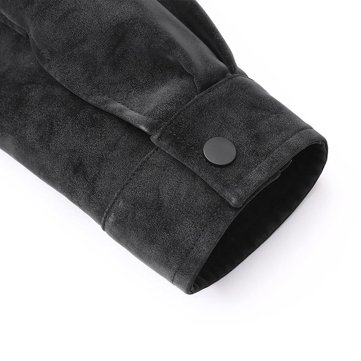 Herren  Faux-Suede Strukturierte Stehkragen-Zip-Jacke mit schrägen Brusttaschen Drune