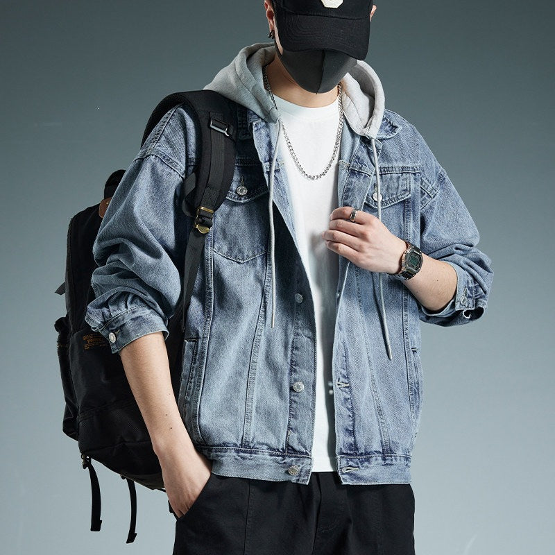 Herren Lässige Denimjacke mit Kapuze Drune 1788342454