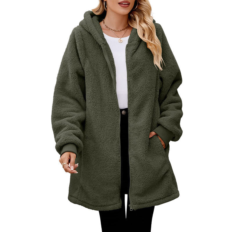 Damen kuschelige Fleecejacke mit Kapuze und Reißverschluss Drune