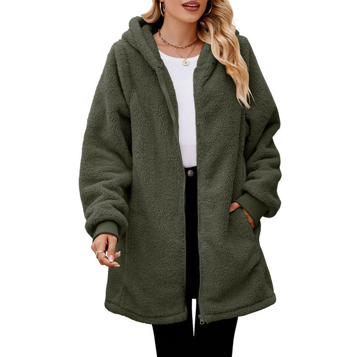 Damen kuschelige Fleecejacke mit Kapuze und Reißverschluss Drune