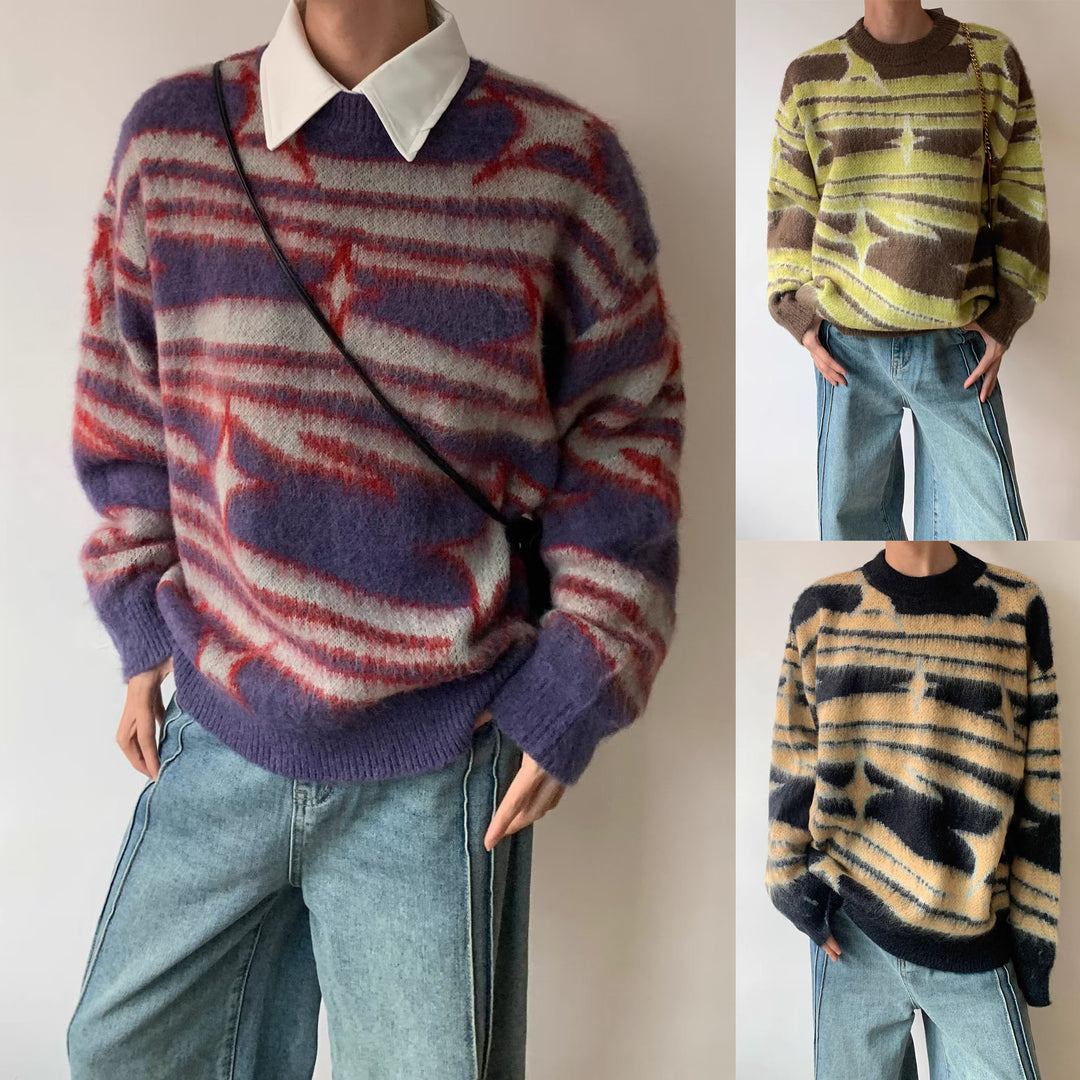 Damen Modischer Grobstrickpullover mit grafischem Muster Drune