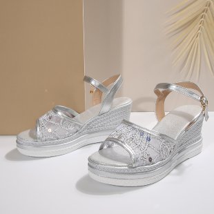 Damen bequeme Wedge-Sandalen mit buntem Muster und verstellbaren Riemen Drune