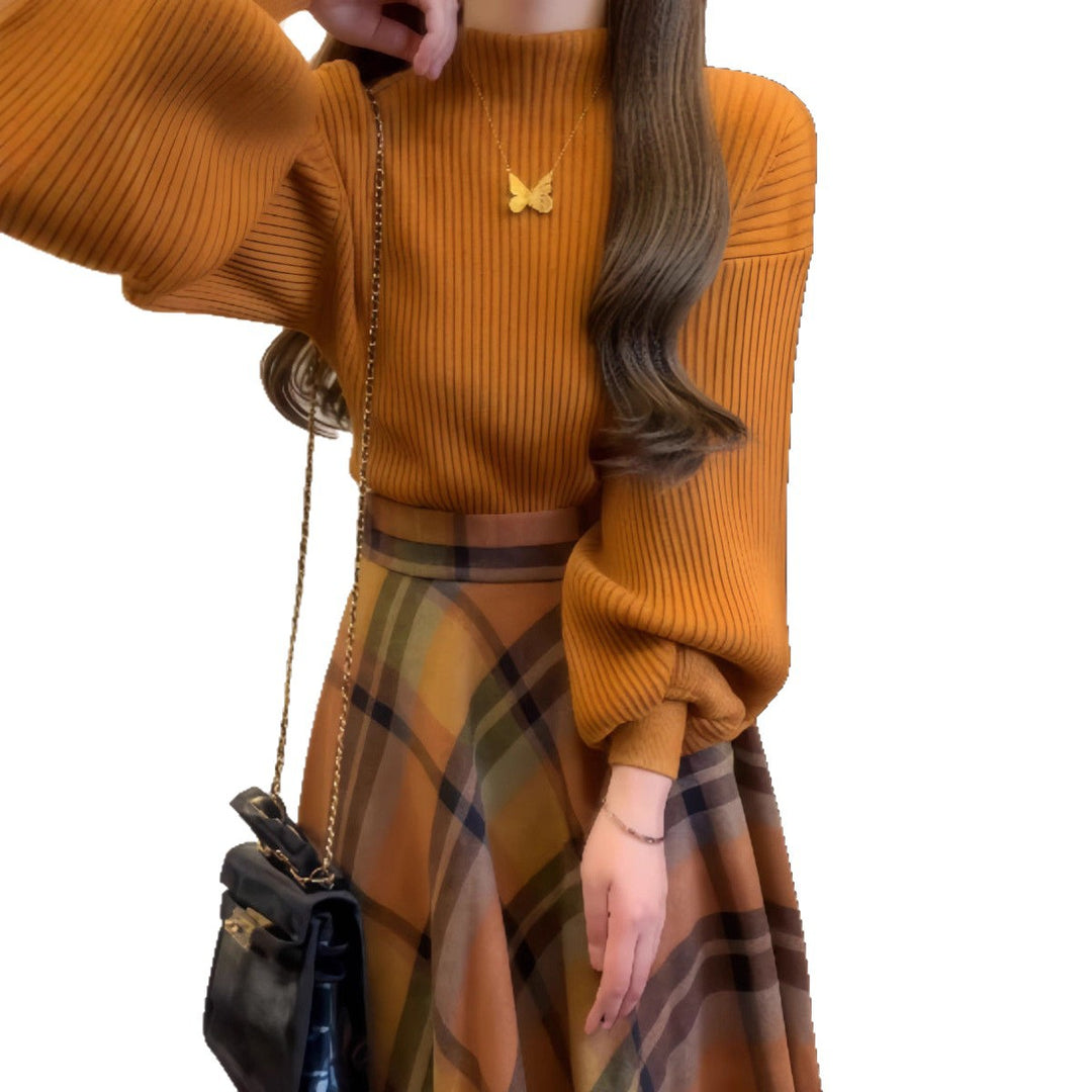 Damen Elegantes Strickoberteil mit weitem Puffärmel Drune