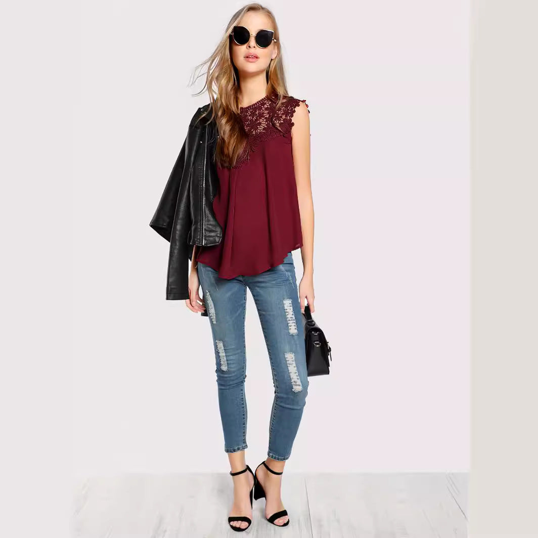 Damen Bluse mit floralen Stickereien und fließendem Schnitt Drune