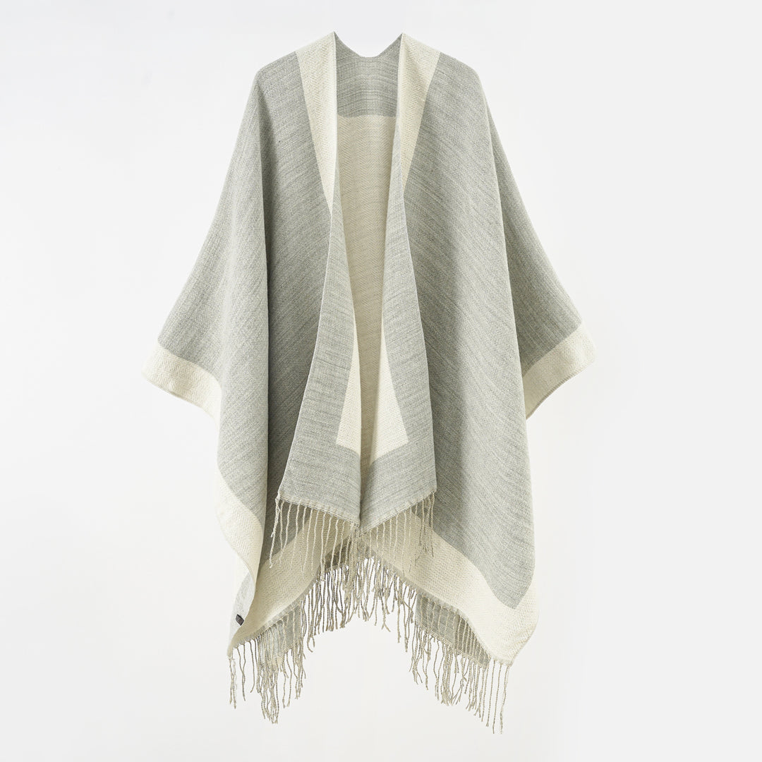 Damen Ruana‑Poncho mit Fransensaum und Fischgrät‑Webstruktur Drune
