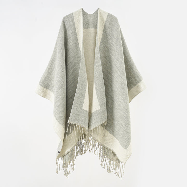 Damen Ruana‑Poncho mit Fransensaum und Fischgrät‑Webstruktur Drune