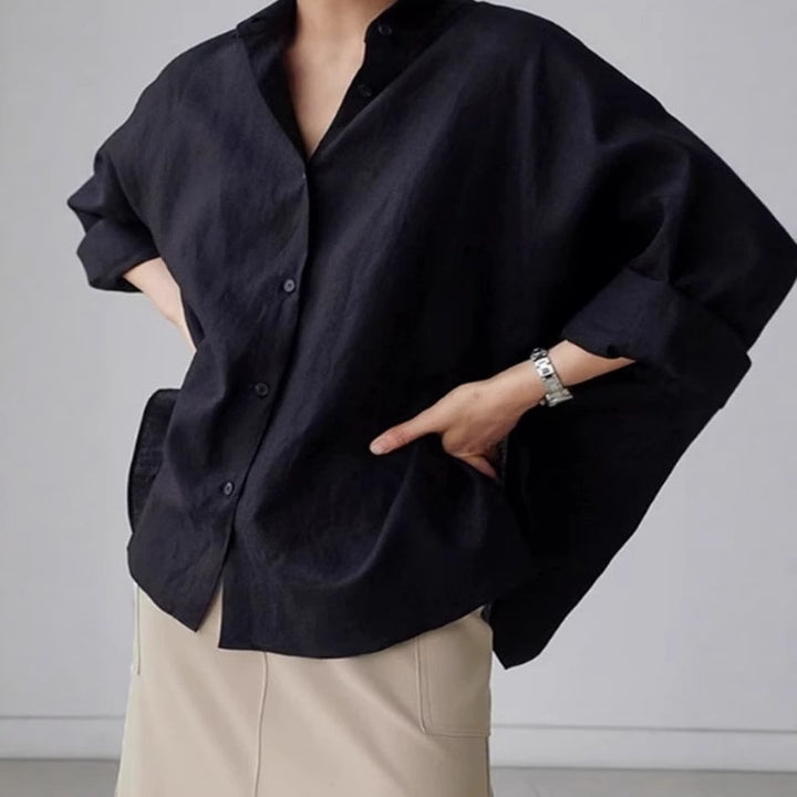Damen Oversize-Leinenbluse mit geraffter Rückenpasse und krempelbaren Ärmeln Drune