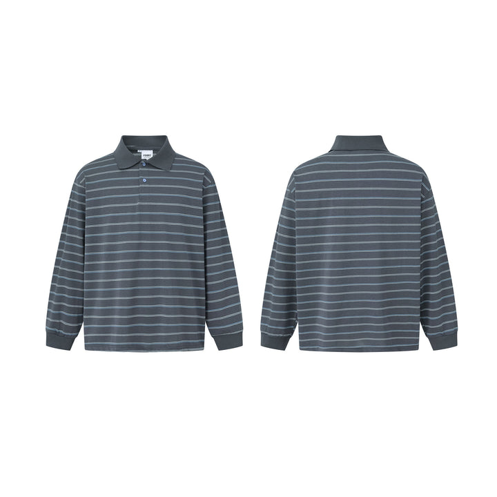 Herren Langarm-Poloshirt im Oversize‑Schnitt mit feinen Streifen und Rippkragen Drune