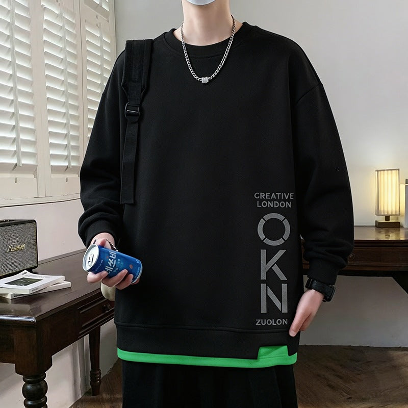 Herren Oversize‑Sweatshirt mit kontrastierenden Ärmeln, Rundhalsausschnitt & Labelpatch Drune