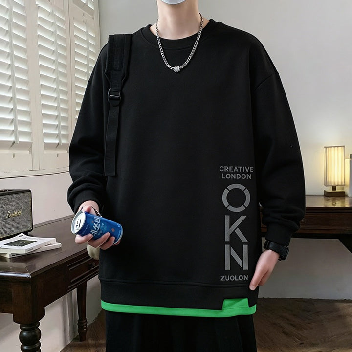 Herren Oversize‑Sweatshirt mit kontrastierenden Ärmeln, Rundhalsausschnitt & Labelpatch Drune