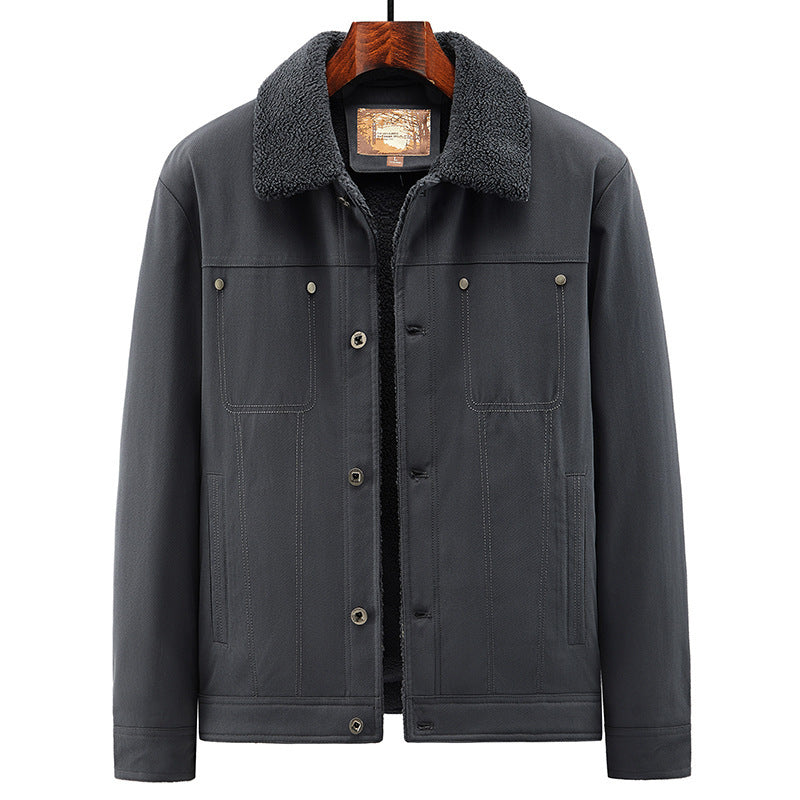 Herren Truckerjacke im Overshirt-Stil mit Sherpa-Futter und Hemdkragen Drune