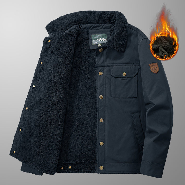 Herren Thermo-Canvasjacke mit vollem Teddyfutter und Utility-Brusttasche Drune