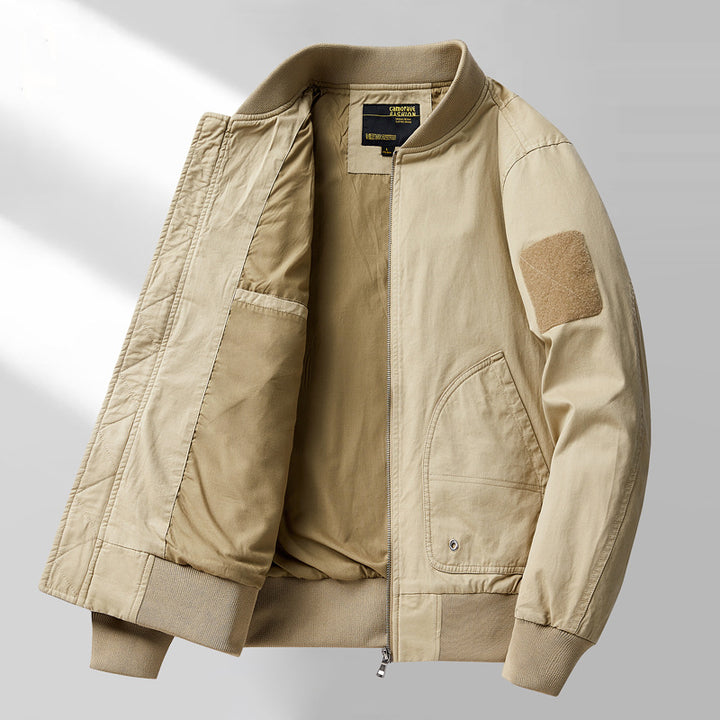 Herren  Canvas Zip-up Rippbündchen Utility-Jacke mit gewölbten Taschenpaneelen Drune