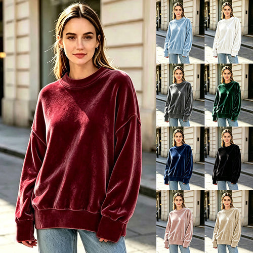 Damen Weicher Oversize-Samtpullover mit hohem Rundhals und überschnittenen Ärmeln Drune