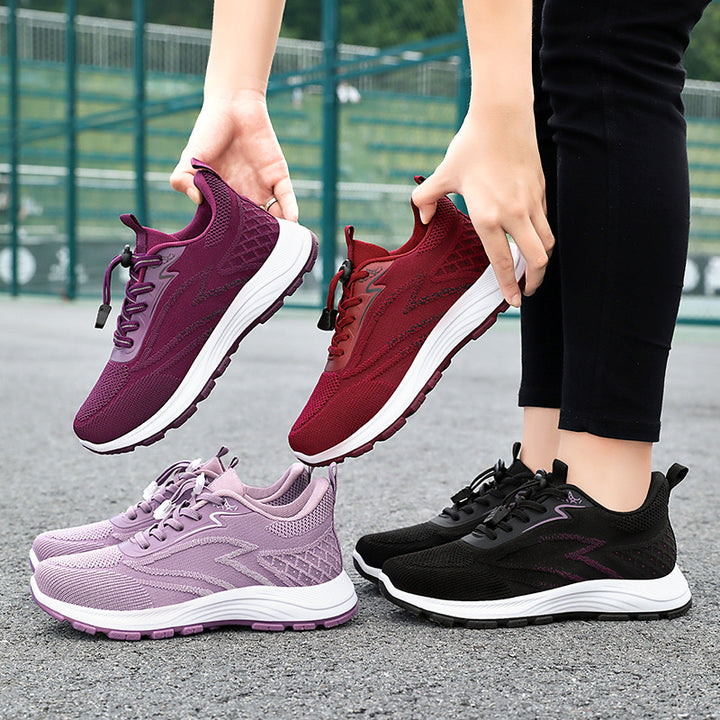 Damen nan atmungsaktiver Strick-Laufsneaker mit Schnellzug-Schnürung, gepolsterter EVA-Zwischensohle und profiliertem Laufsohle Drune