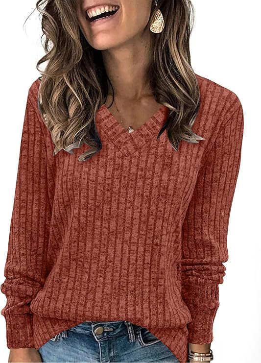 Damen Gerippter V‑Ausschnitt Feinstrickpullover mit lässiger Oversize-Passform Drune