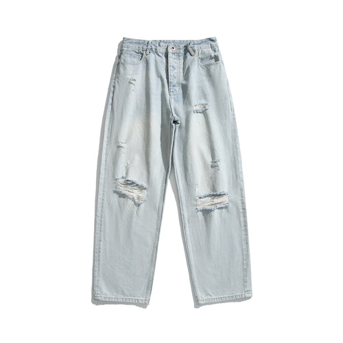 Damen High‑Waist Relaxed‑Straight Jeans mit Destroy‑Effekt und weitem Bein Drune