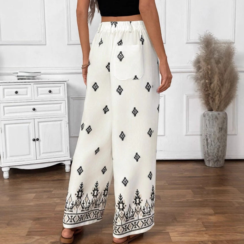 Damen Elegante und lockere Stoffhose mit dekorativem Muster Drune