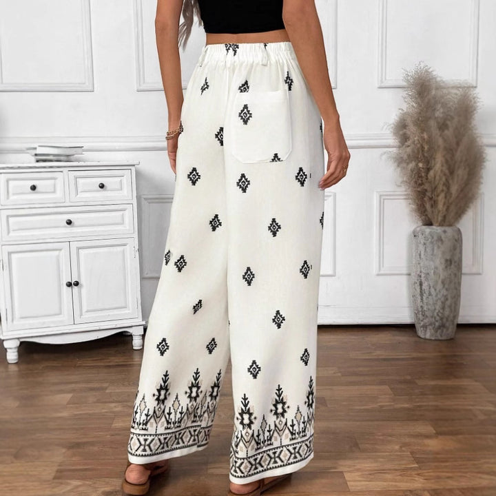 Damen Elegante und lockere Stoffhose mit dekorativem Muster Drune
